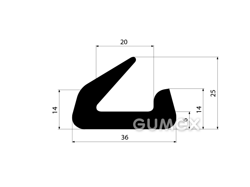 "U" Gummiprofil, 25x36/20mm, 70°ShA, EPDM, -40°C/+100°C, schwarz, 